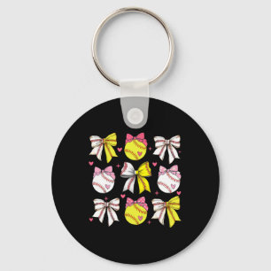 Baseball Softball Coquette Bow Game Day Heart Love Keychain