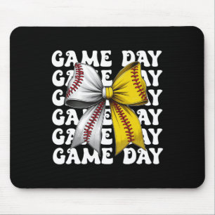 Baseball Softball Coquette Bow Game Day Women Mama Mouse Pad