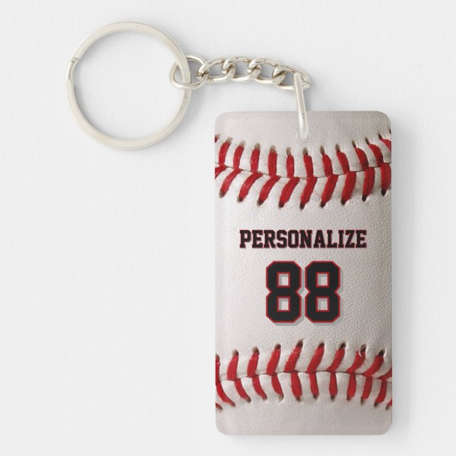 Baseball Softball Custom Name and Number Keychain (Front)