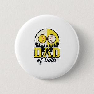 Baseball Softball Dad of Both Vintage Vector Desig 2 Inch Round Button