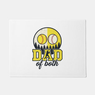 Baseball Softball Dad of Both Vintage Vector Desig Doormat