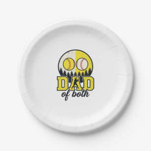 Baseball Softball Dad of Both Vintage Vector Desig Paper Plate