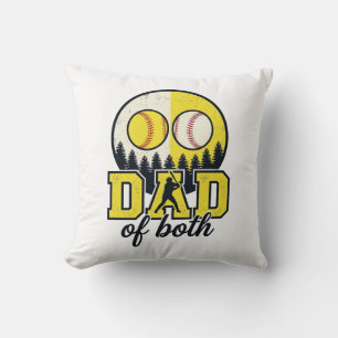 Baseball Softball Dad of Both Vintage Vector Desig Throw Pillow
