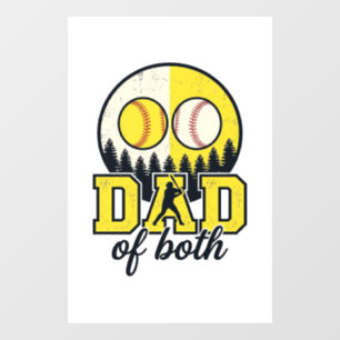 Baseball Softball Dad of Both Vintage Vector Desig Window Cling