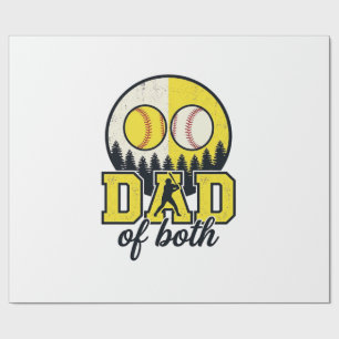 Baseball Softball Dad of Both Vintage Vector Desig Wrapping Paper