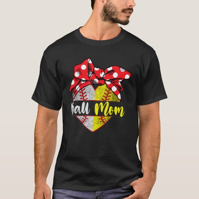 Baseball Softball Heart Ball Mom Family Player Cos T-Shirt (Front)