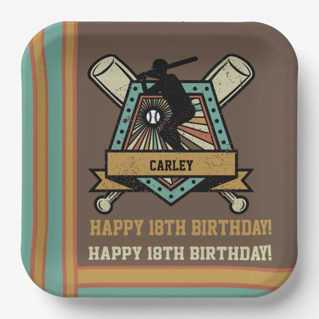Baseball Softball Name Age Number Birthday Paper Plate (Front)