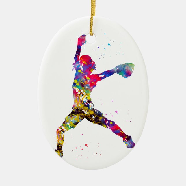 Baseball Softball Pitcher Ceramic Ornament (Front)