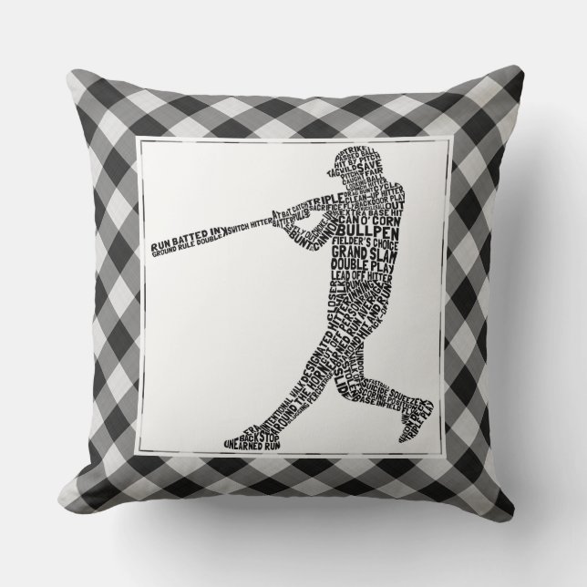 Baseball Softball Player Word Art Throw Pillow (Front)