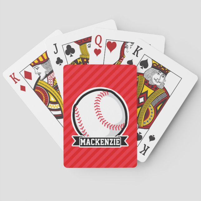 Baseball, Softball; Red Diagonal Stripes Playing Cards (Back)