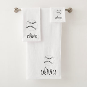 Baseball/Softball  Script Girly Monogram Name  Bath Towel Set