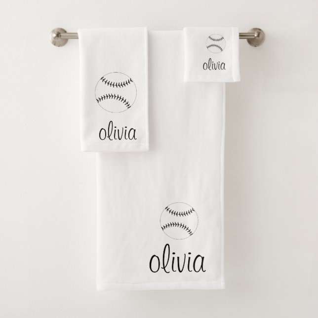 Baseball/Softball  Script Girly Monogram Name  Bath Towel Set (Insitu)