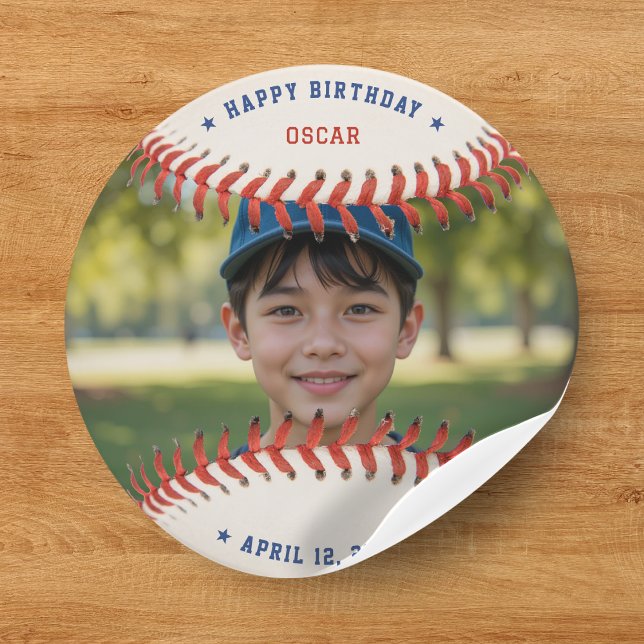Baseball Softball Sport Photo Happy Birthday Party Classic Round Sticker (Baseball Softball Sport Photo Happy Birthday Party Classic Round Sticker
)