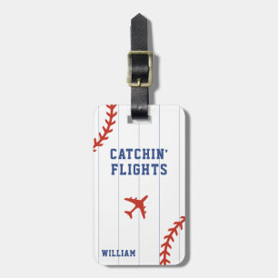 Baseball Softball Sport Pinstripe Airplane Flight Luggage Tag