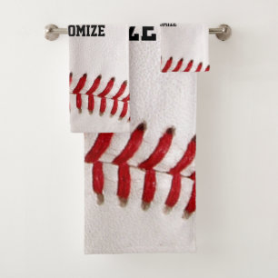 Baseball Softball Stitching Custom Text Bath Towel Set