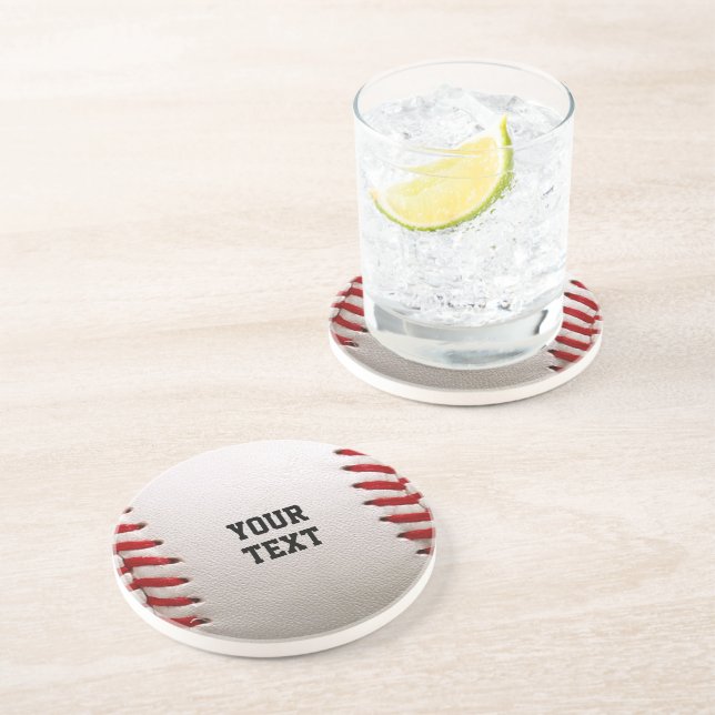 Baseball Softball Stitching Custom Text Coaster (Side)