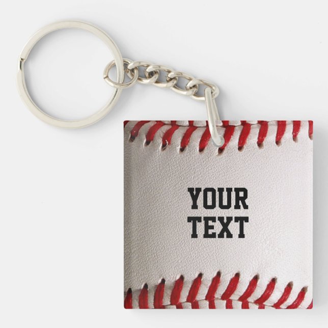 Baseball Softball Stitching Custom Text Keychain (Front)