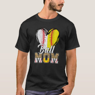 Baseball Softball Vintage Ball Mom Leopard Women T-Shirt