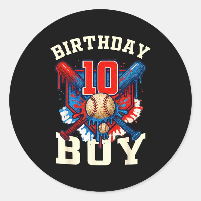 Baseball Splash Drip 10th Birthday Srts Lover Boy  Classic Round Sticker (Front)