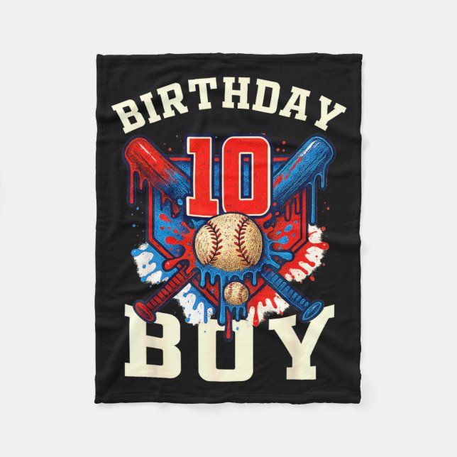 Baseball Splash Drip 10th Birthday Srts Lover Boy  Fleece Blanket (Front)