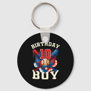 Baseball Splash Drip 10th Birthday Srts Lover Boy Keychain