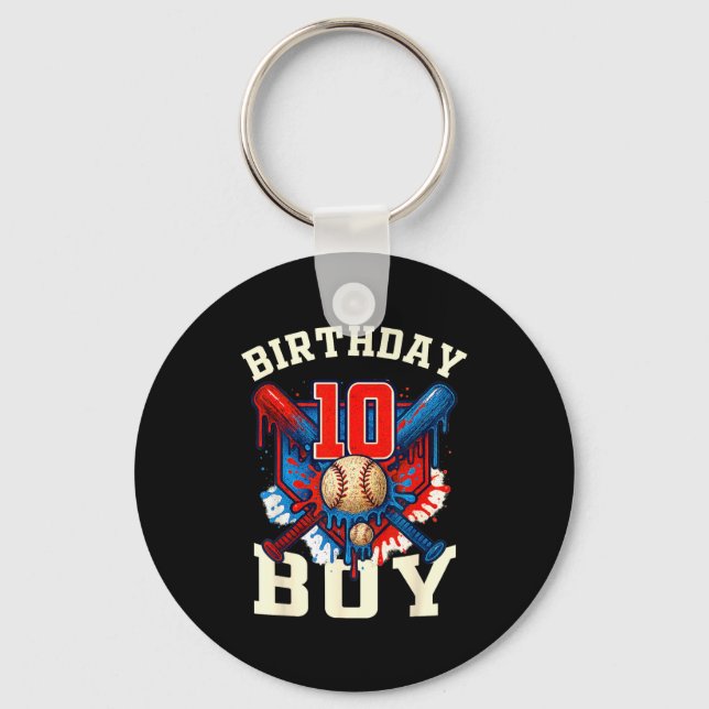 Baseball Splash Drip 10th Birthday Srts Lover Boy  Keychain (Front)
