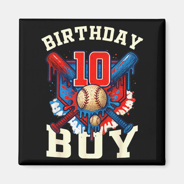 Baseball Splash Drip 10th Birthday Srts Lover Boy  Magnet (Front)