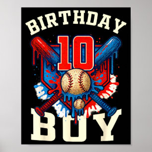 Baseball Splash Drip 10th Birthday Srts Lover Boy Poster