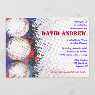 BASEBALL Splatter Bar Bat Mitzvah Invitation