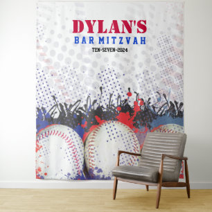 BASEBALL Splatter Bar Mitzvah Photo Op Backdrop Tapestry