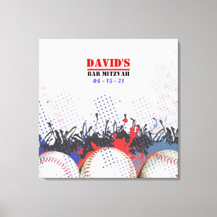 BASEBALL SPLATTER Bar Mitzvah Sign-In Memory Board Canvas Print