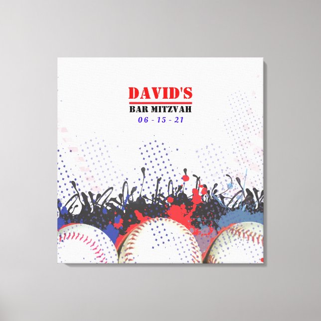 BASEBALL SPLATTER Bar Mitzvah Sign-In Memory Board Canvas Print (Front)
