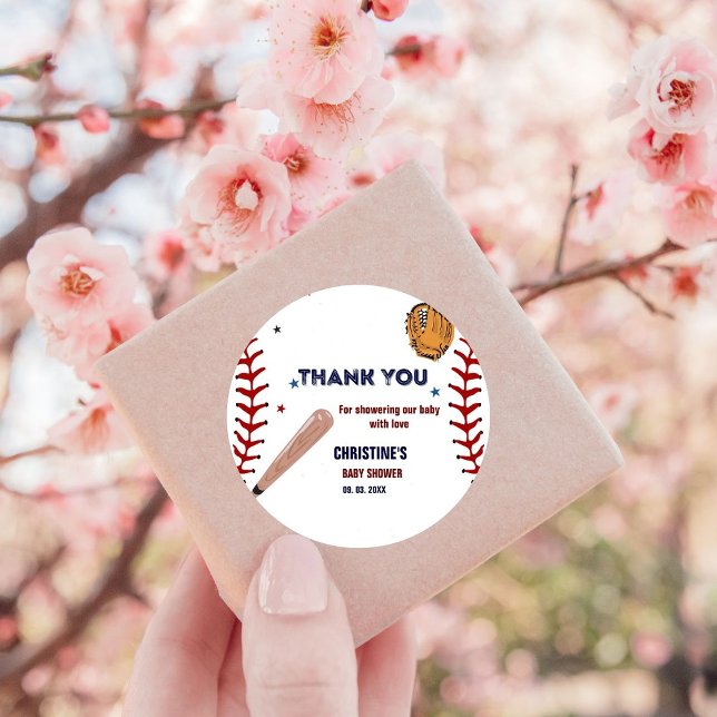Baseball Sport  Baby shower party Classic  Classic Round Sticker (Creator Uploaded)