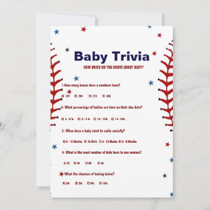 Baseball sport Baby trivia Baby shower game Card