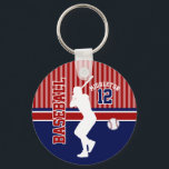 Baseball Sport Ball Design - Dark Red and Blue Keychain<br><div class="desc">Baseball Sport Ball Design - Dark Red and Blue Keychain. Makes a great personalized gift for a BASEBALL SPORT PLAYER. ⭐This Product is 100% Customizable. Graphics and/or text can be added, deleted, moved, resized, changed around, rotated, etc... ✔(just by clicking on the "EDIT DESIGN" area) ⭐99% of my designs in...</div>