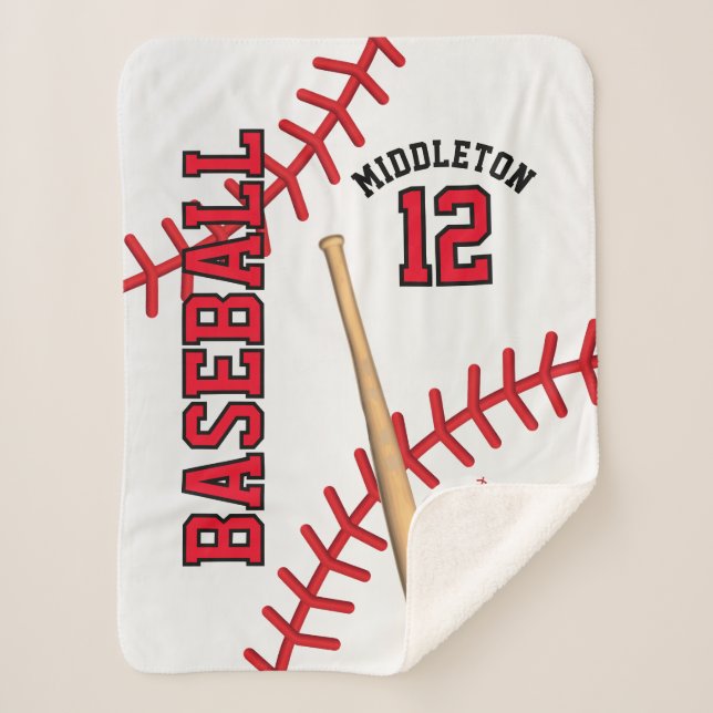 Baseball Sport Ball Design - Red Sherpa Blanket (Front)