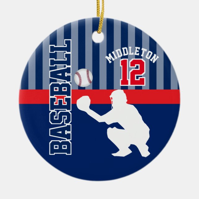 Baseball ⚾ Sport - Dark Blue - Catcher Ceramic Ornament (Front)