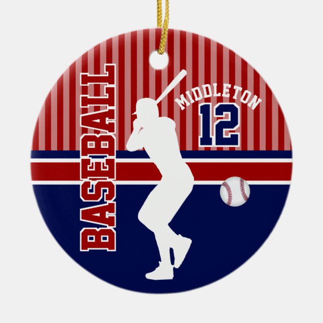 Baseball Sport - Dark Red, Blue and White Ceramic Ornament (Front)