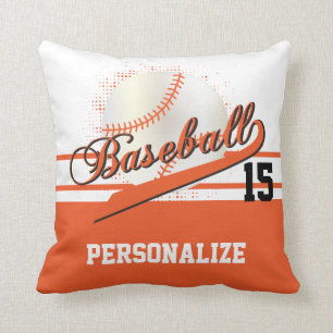 Baseball Sport DIY Name & Number Orange Throw Pillow