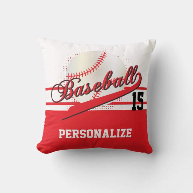 Baseball Sport | DIY Name & Number | Red Throw Pillow (Front)