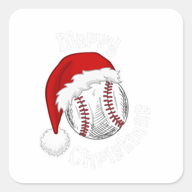 Baseball Sport fans Santa hat Christmas Xmas Square Sticker (Front)