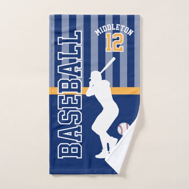 Baseball Sport in Dark Blue and Gold Hand Towel (Hand Towel)