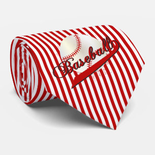 Baseball Sport in Dark Red and White Stripes Tie