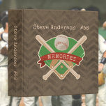 Baseball Sport Memories Graduation Gift Binder<br><div class="desc">Baseball sport memories theme binder with brown chevron striped background,  personalized with name and number on front,  for the graduate.  Baseball diamond with bats and ball wrapped in red banner.  Glove graphic on back with number.</div>