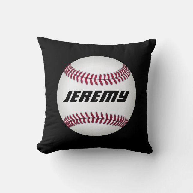 baseball sports add your text personalized black  throw pillow (Front)