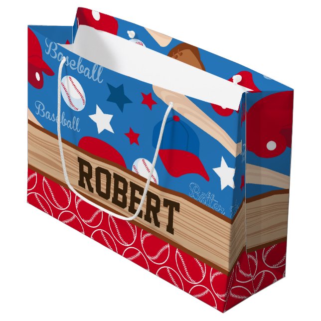 BASEBALL Sports Athlete Coach Personalize Pattern Large Gift Bag (Front Angled)