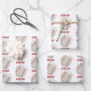 Baseball Sports Birthday Party Custom Name Wrapping Paper Sheet