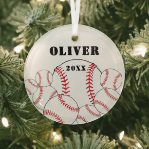 Baseball Sports Kids Keepsake Christmas Glass Ornament