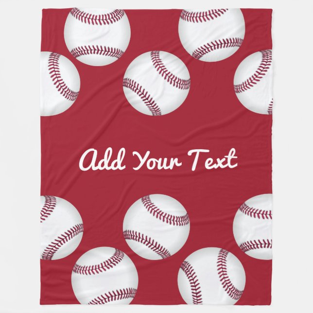 baseball sports lovers add your name or text red fleece blanket (Front)