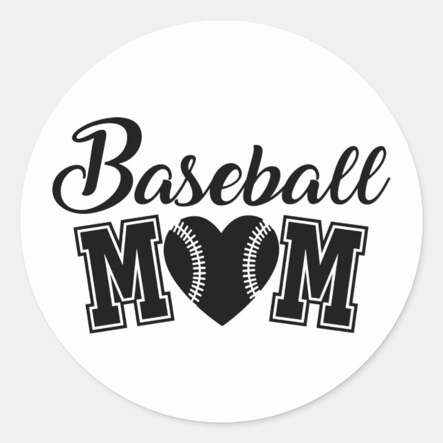 Baseball sports Mom word art Classic Round Sticker (Front)